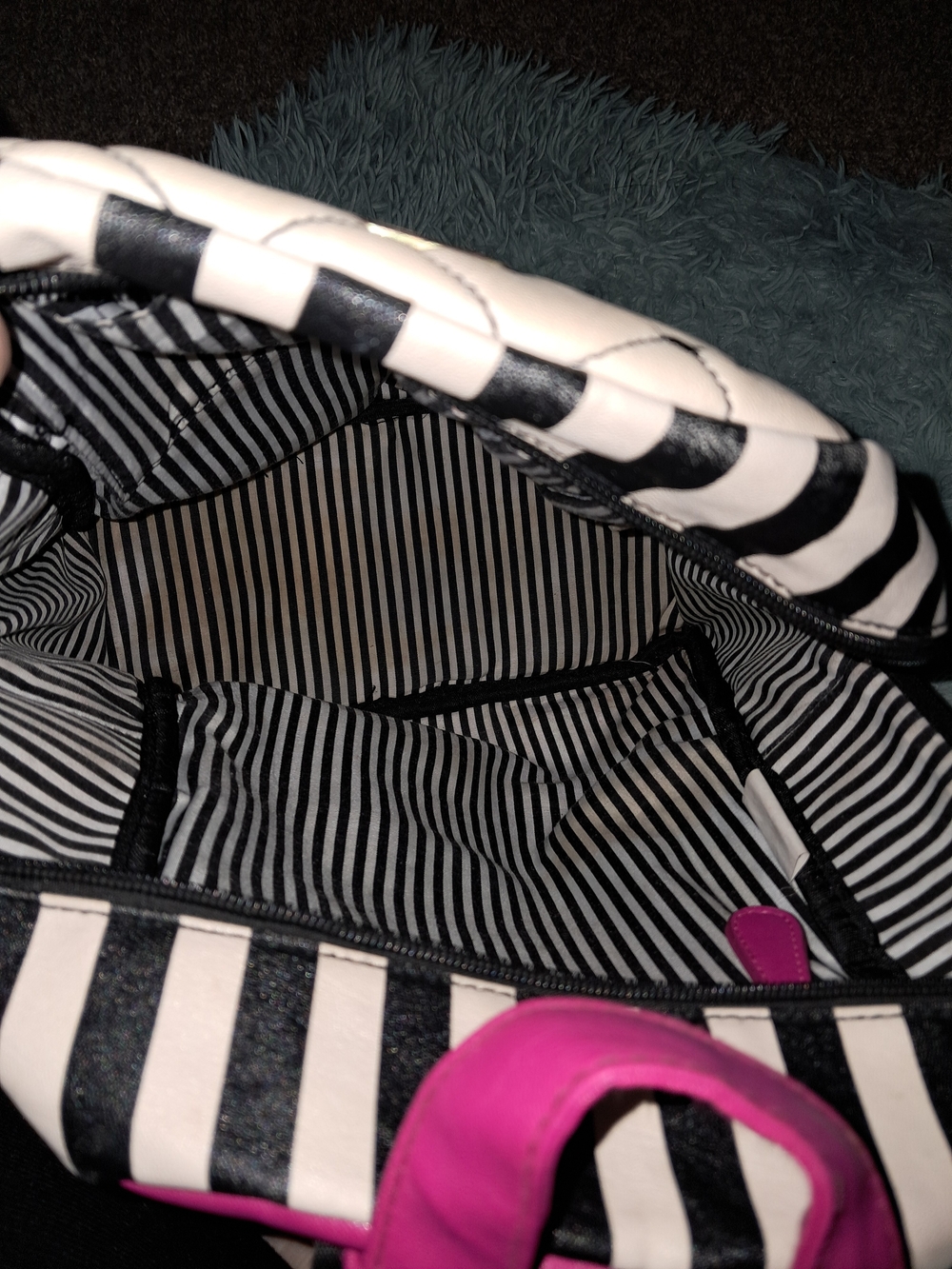 Betsey Johnson Pink Quilted Mini Backpack with Black Trim and Hot Pink Accents - Picture 4 of 4